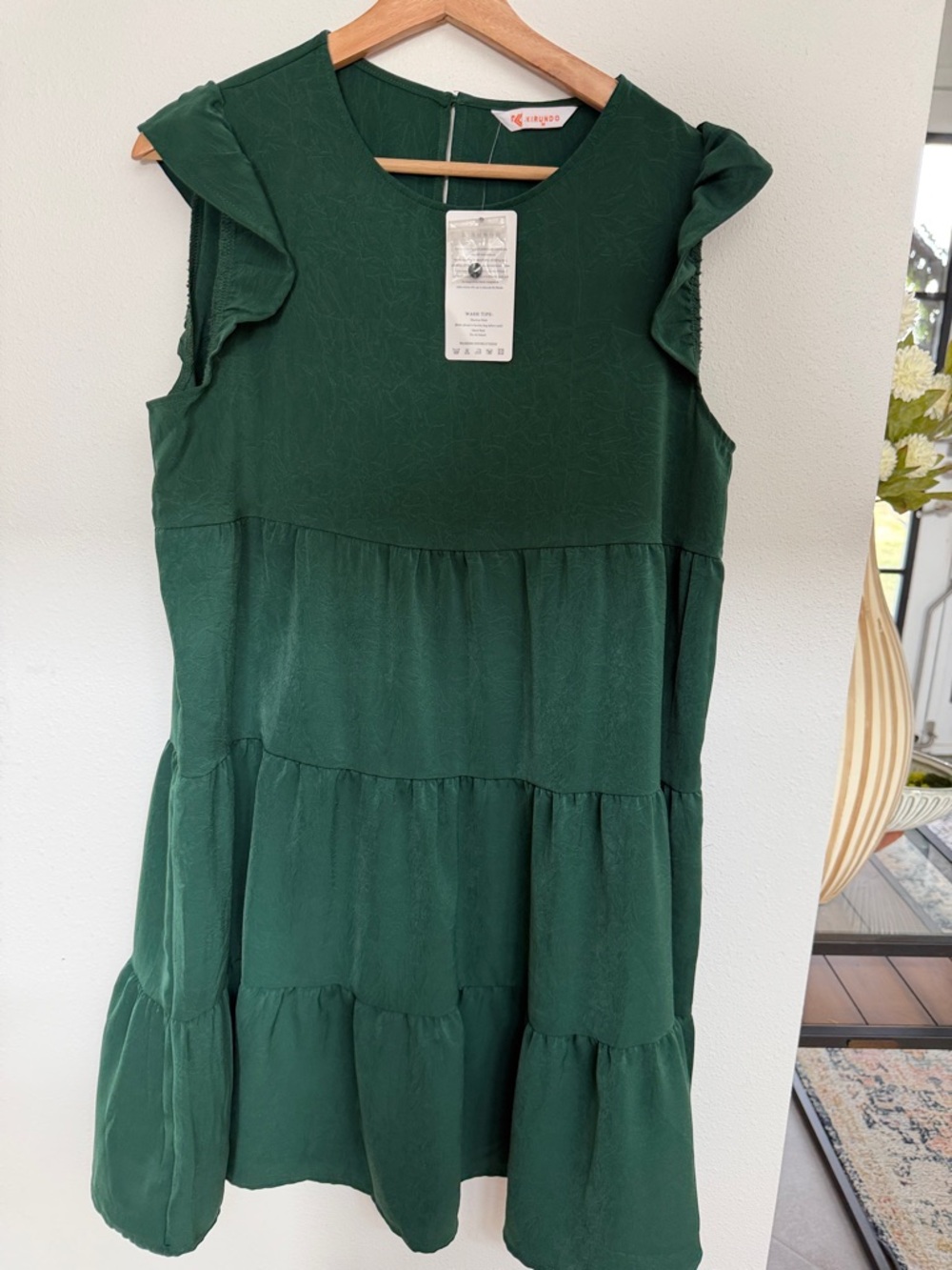 Kirundo Emerald Tiered Midi Dress with Flutter Shoulders